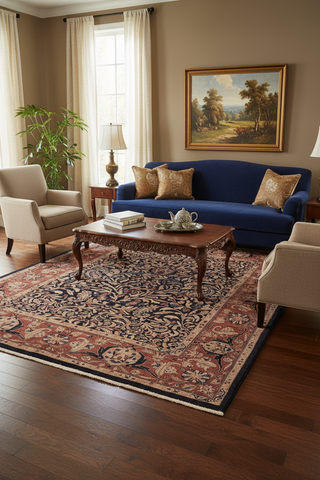 handmade Traditional Lahore Blue Brown Hand Knotted RECTANGLE 100% WOOL area rug 8' x 10'