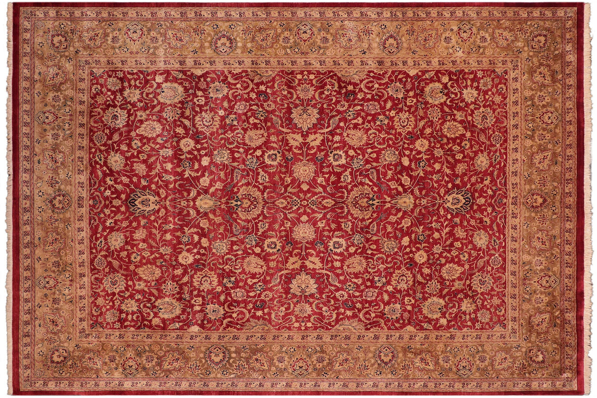8x10 hand knotted Vegetable Dyed wool rug in red and gold - Agra Irma