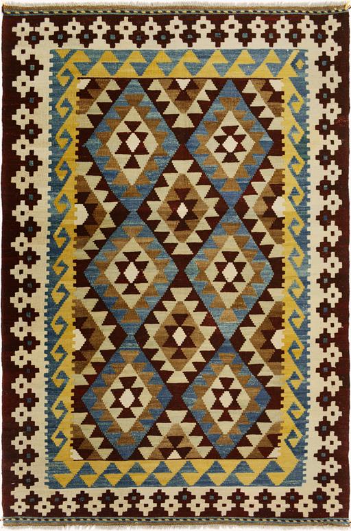 Flat Weave Kilim Antique Navaho Vintage handmade Geometric Kilim Brown Beige Hand-Woven Rectangle 100% Wool Area Rug 4x6 