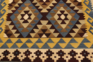 handmade Geometric Kilim Brown Beige Hand-Woven RECTANGLE 100% WOOL area rug 4 x 6