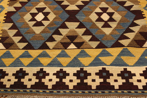handmade Geometric Kilim Brown Beige Hand-Woven RECTANGLE 100% WOOL area rug 4 x 6