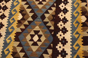 handmade Geometric Kilim Brown Beige Hand-Woven RECTANGLE 100% WOOL area rug 4 x 6