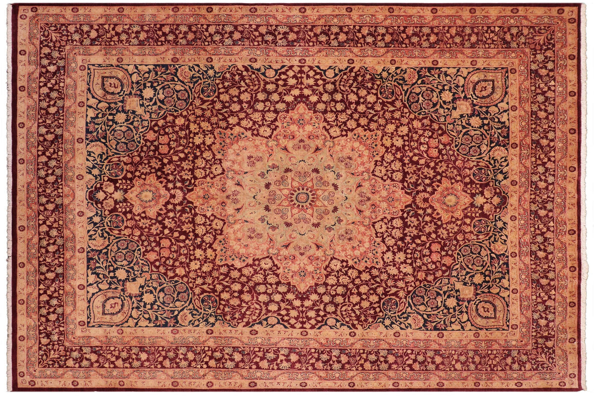 8x10 hand knotted Vegetable Dyed wool rug in aubergine and blue - Marsha