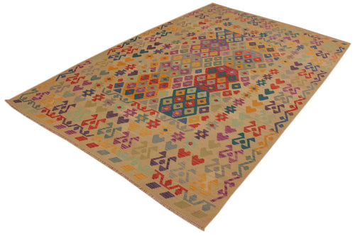 handmade Geometric Kilim Beige Red Hand-Woven RECTANGLE 100% WOOL area rug 7 x 10