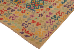 Flat Weave Kilim Antique Navaho Vintage handmade Geometric Kilim Beige Red Hand-Woven Rectangle 100% Wool Area Rug 7x10 