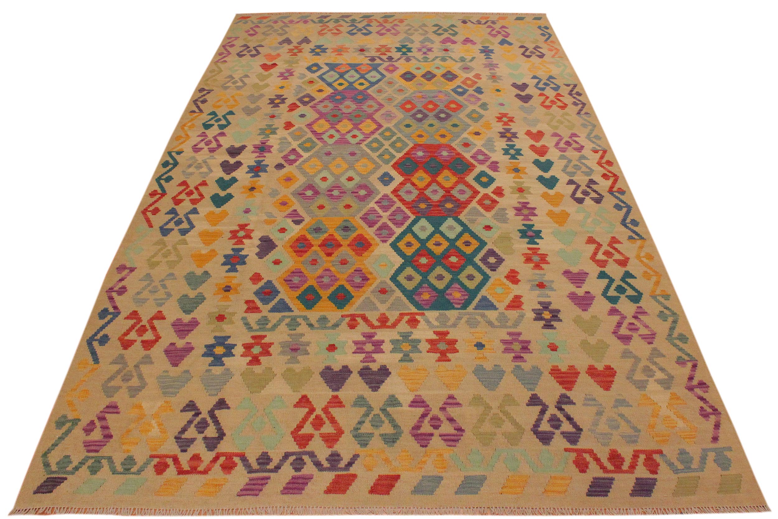 handmade Geometric Kilim Beige Red Hand-Woven RECTANGLE 100% WOOL area rug 7 x 10