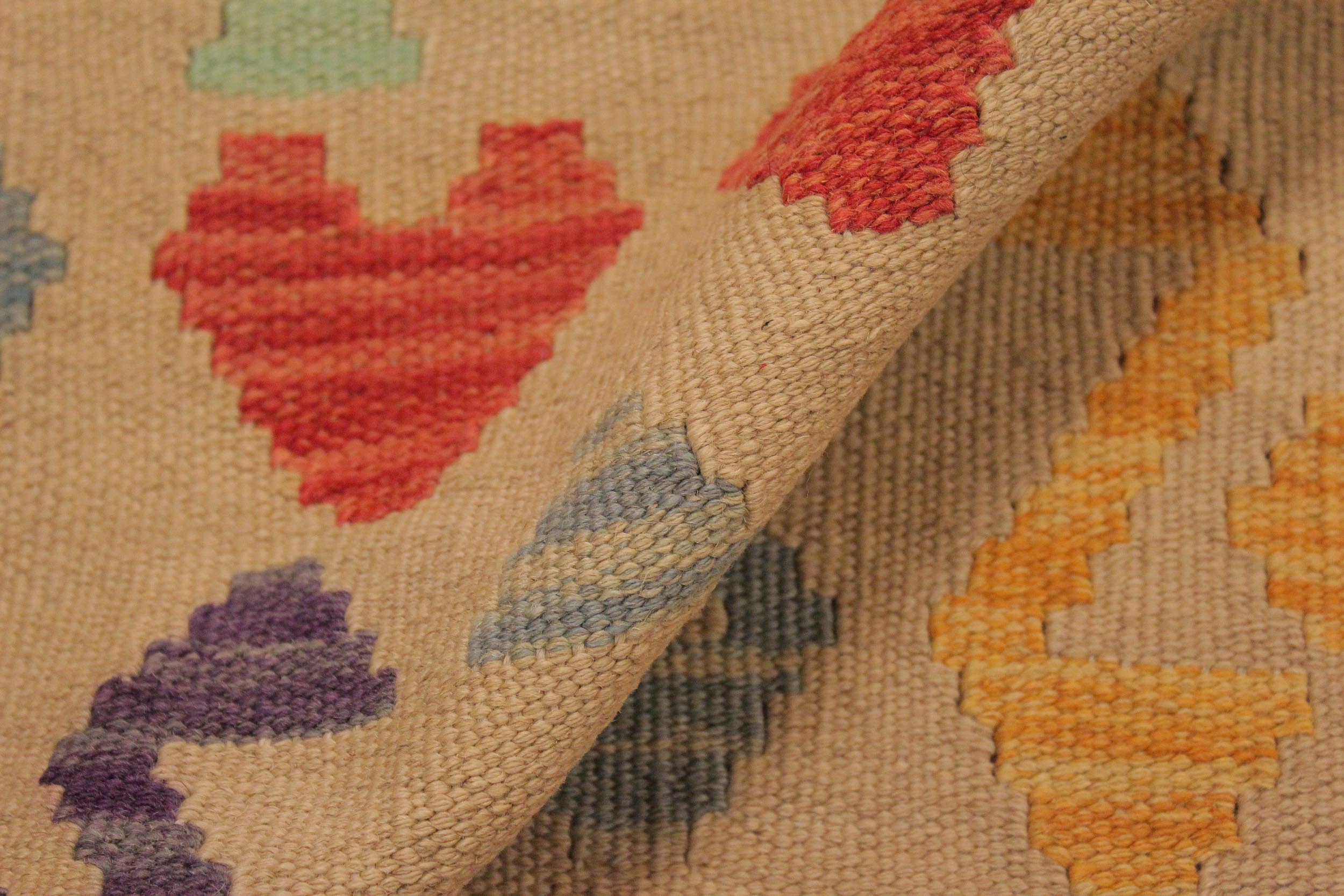 handmade Geometric Kilim Beige Red Hand-Woven RECTANGLE 100% WOOL area rug 7 x 10
