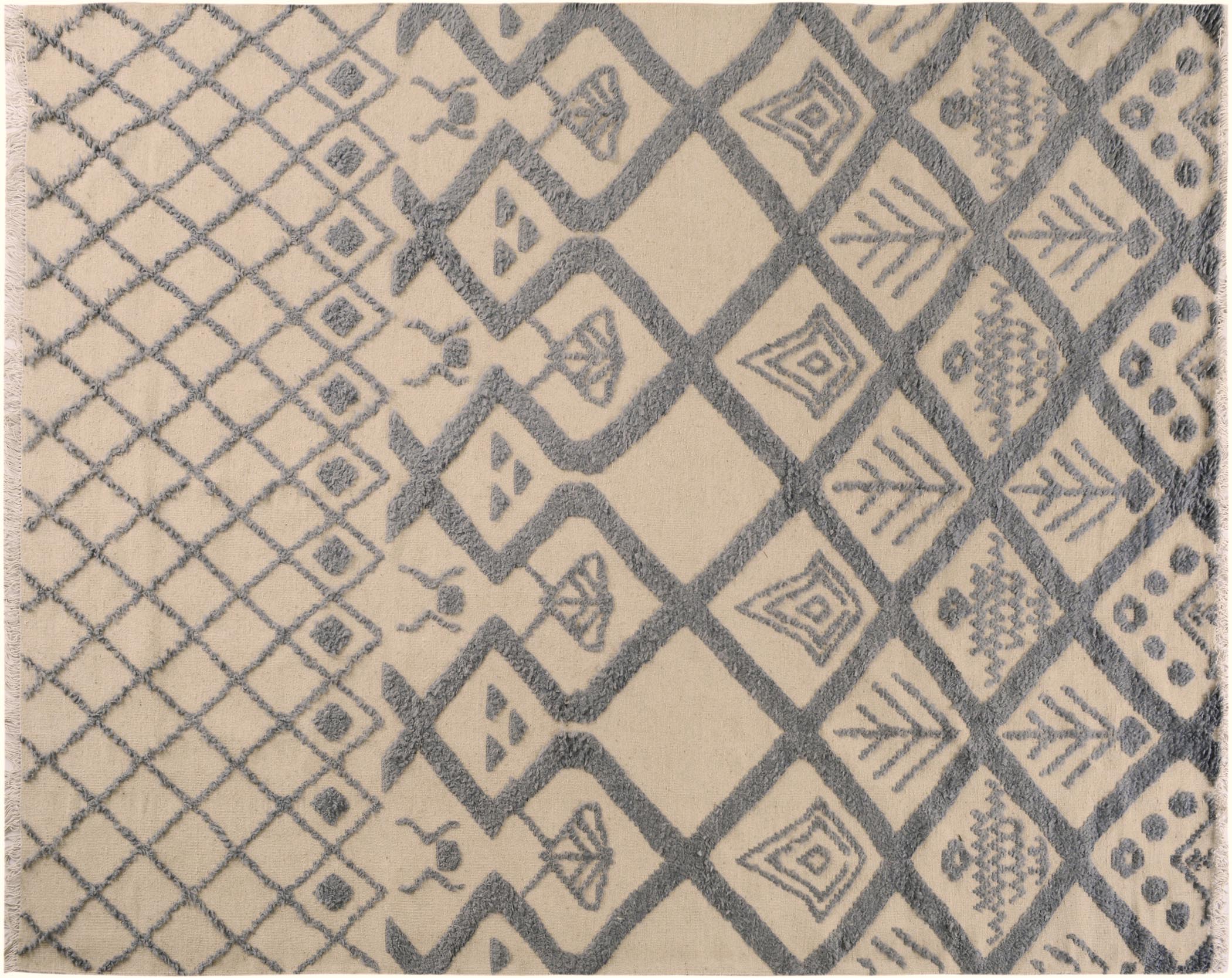 handmade Geometric Moroccan Hi Ivory Blue Hand Knotted RECTANGLE 100% WOOL area rug 8' x 11'