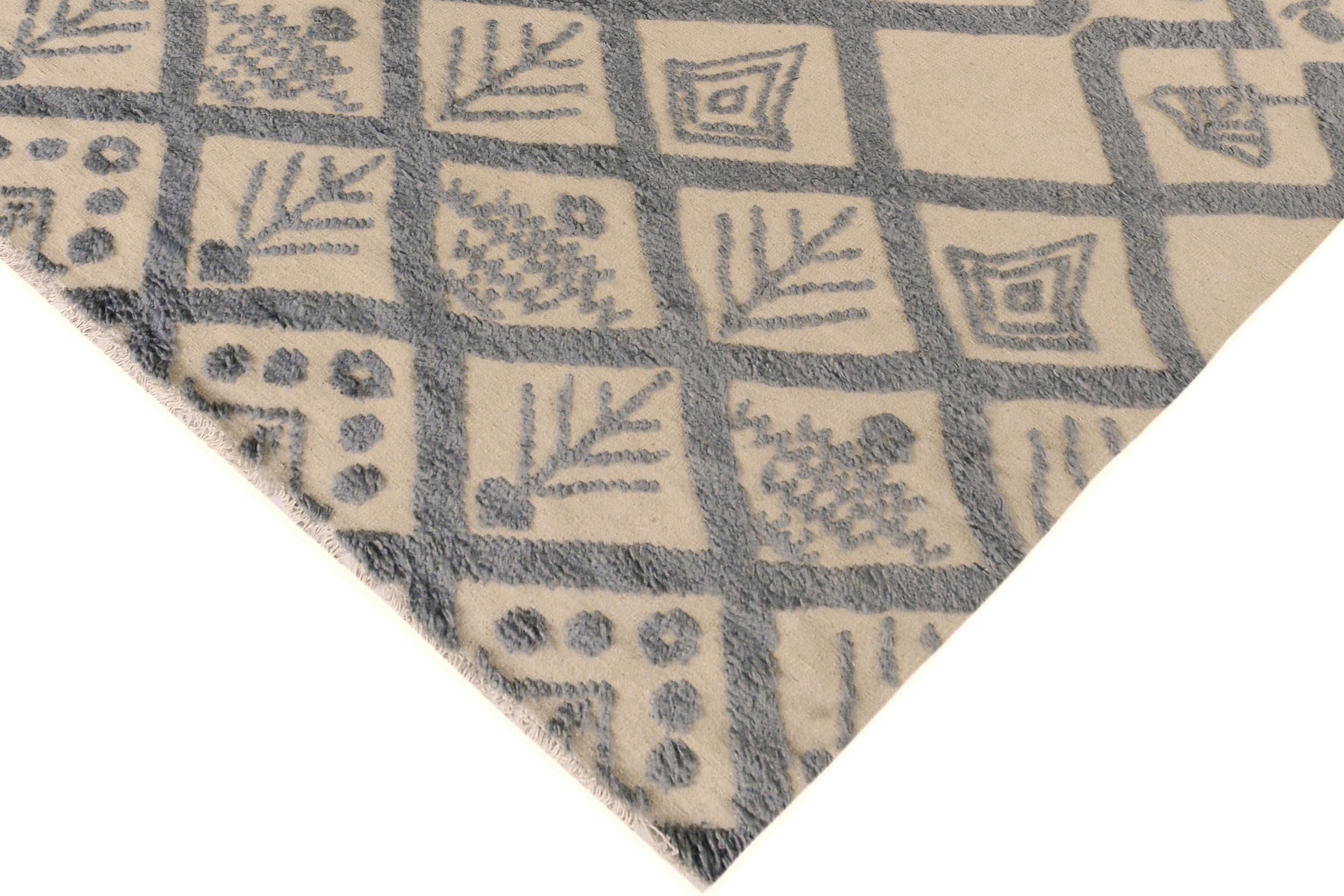 handmade Geometric Moroccan Hi Ivory Blue Hand Knotted RECTANGLE 100% WOOL area rug 8' x 11'