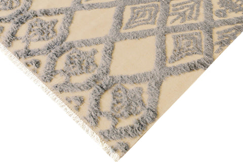 handmade Geometric Moroccan Hi Ivory Blue Hand Knotted RECTANGLE 100% WOOL area rug 5' x 7'