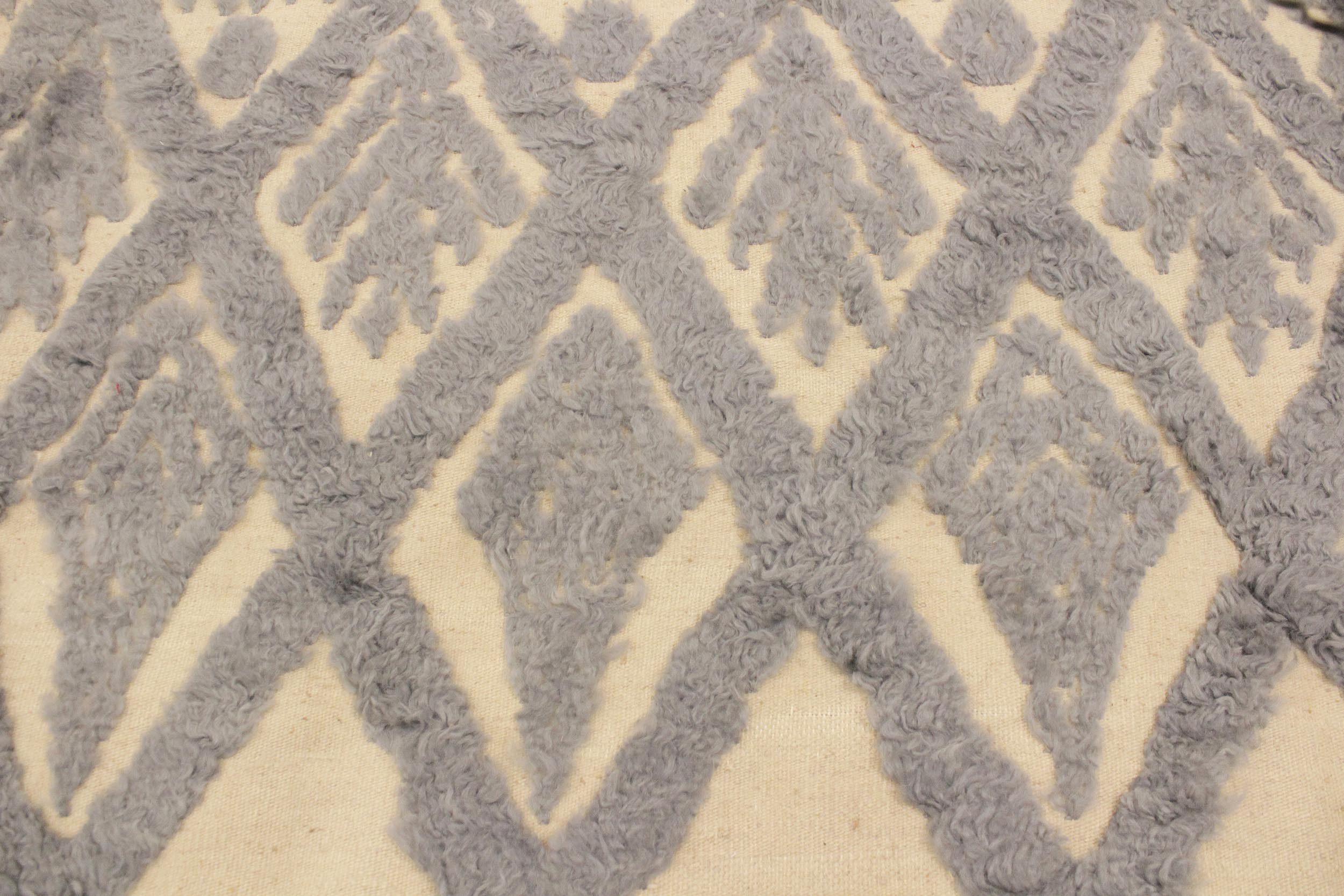 handmade Geometric Moroccan Hi Ivory Blue Hand Knotted RECTANGLE 100% WOOL area rug 5' x 7'