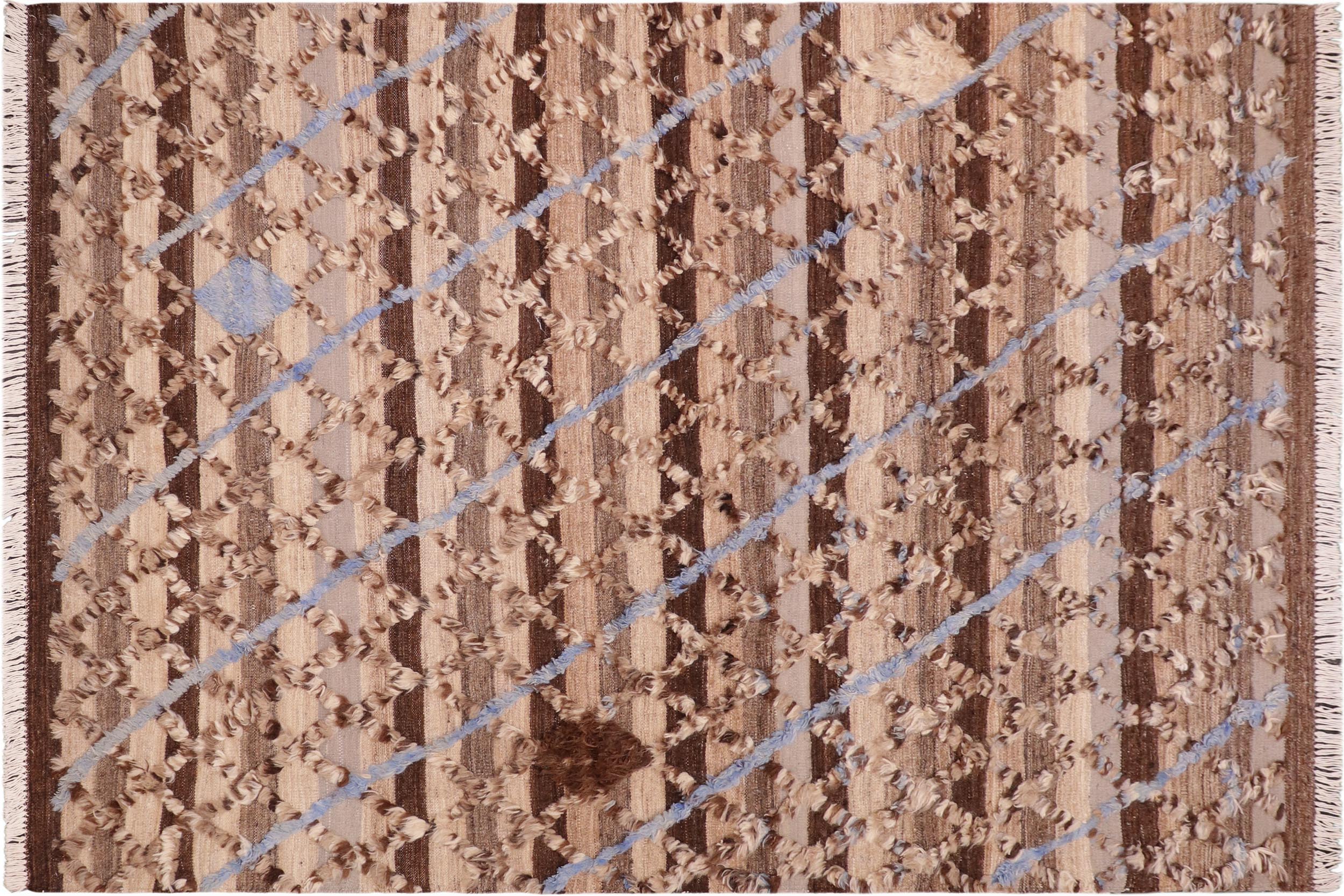 handmade Geometric Moroccan Hi Tan Brown Hand Knotted RECTANGLE 100% WOOL area rug 6' x 9'