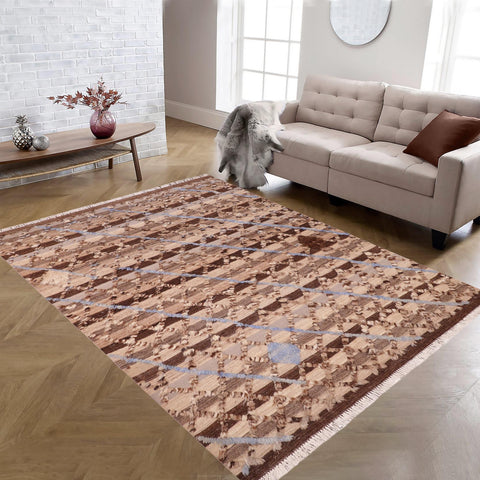 handmade Geometric Moroccan Hi Tan Brown Hand Knotted RECTANGLE 100% WOOL area rug 6' x 9'