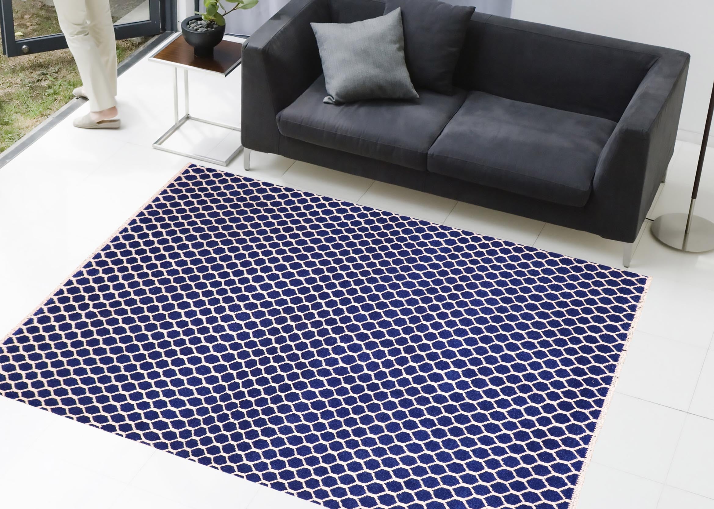 handmade Modern Modern Blue Ivory Hand Knotted RECTANGLE WOOL&VISCOU area rug 6' x 9'