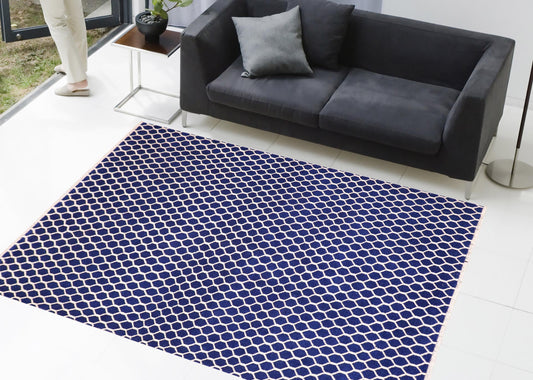 handmade Modern Modern Blue Ivory Hand Knotted RECTANGLE WOOL&VISCOU area rug 6' x 9'