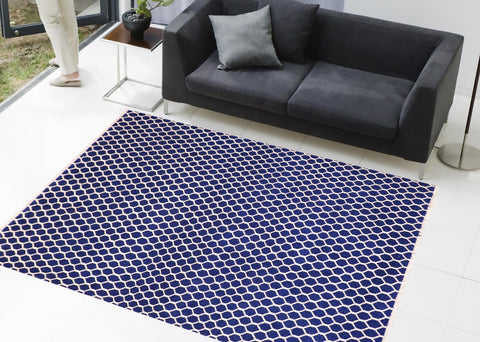 handmade Modern Modern Blue Ivory Hand Knotted RECTANGLE WOOL&VISCOU area rug 6' x 9'