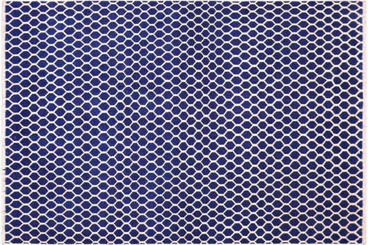 handmade Modern Modern Blue Ivory Hand Knotted RECTANGLE WOOL&VISCOU area rug 6' x 9'