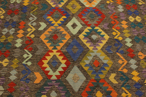 handmade Geometric Kilim Brown Blue Hand-Woven RECTANGLE 100% WOOL area rug 6 x 8