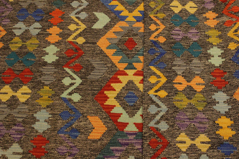 handmade Geometric Kilim Brown Blue Hand-Woven RECTANGLE 100% WOOL area rug 6 x 8