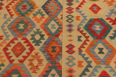 handmade Geometric Kilim Tan Blue Hand-Woven RECTANGLE 100% WOOL area rug 7 x 10