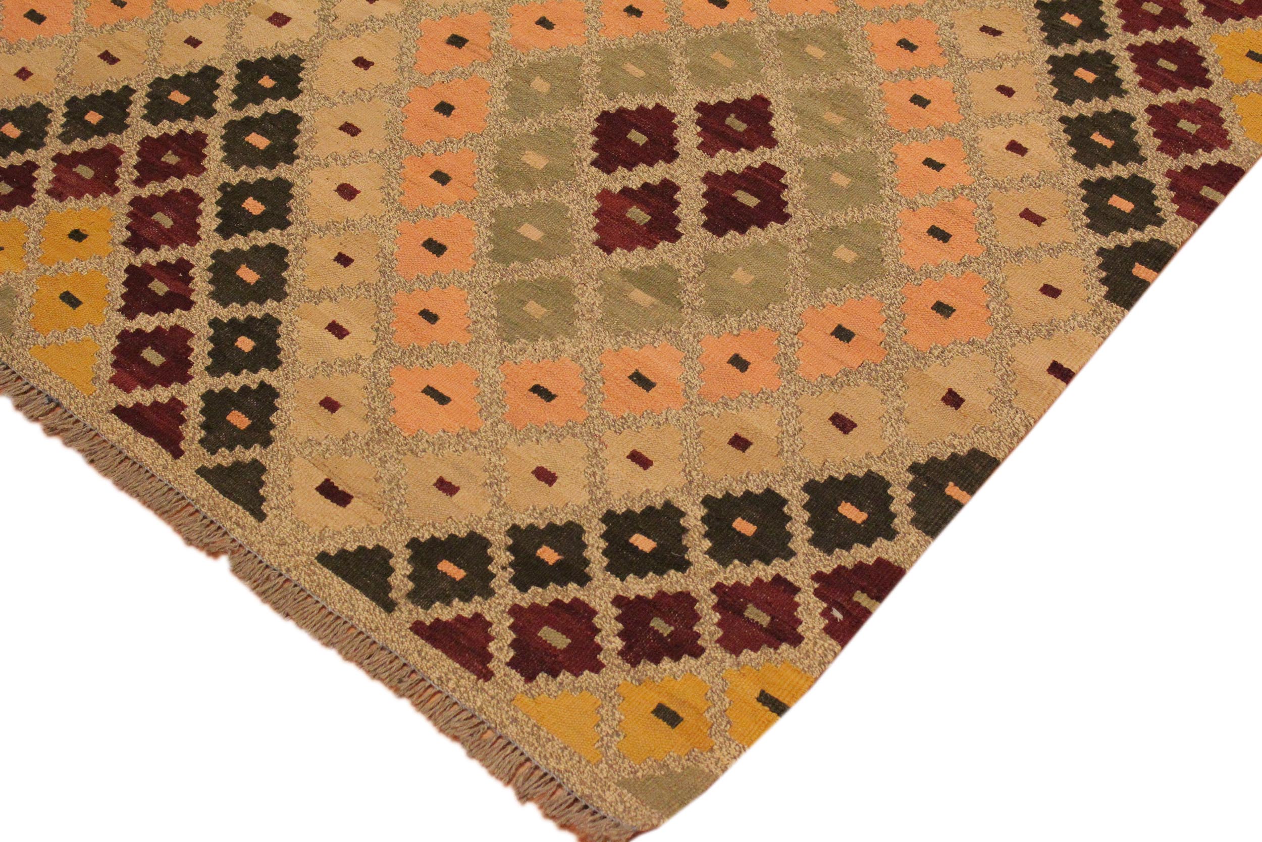 handmade Geometric Kilim Tan Beige Hand-Woven RECTANGLE 100% WOOL area rug 5 x 7