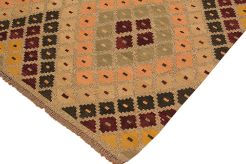 handmade Geometric Kilim Tan Beige Hand-Woven RECTANGLE 100% WOOL area rug 5 x 7