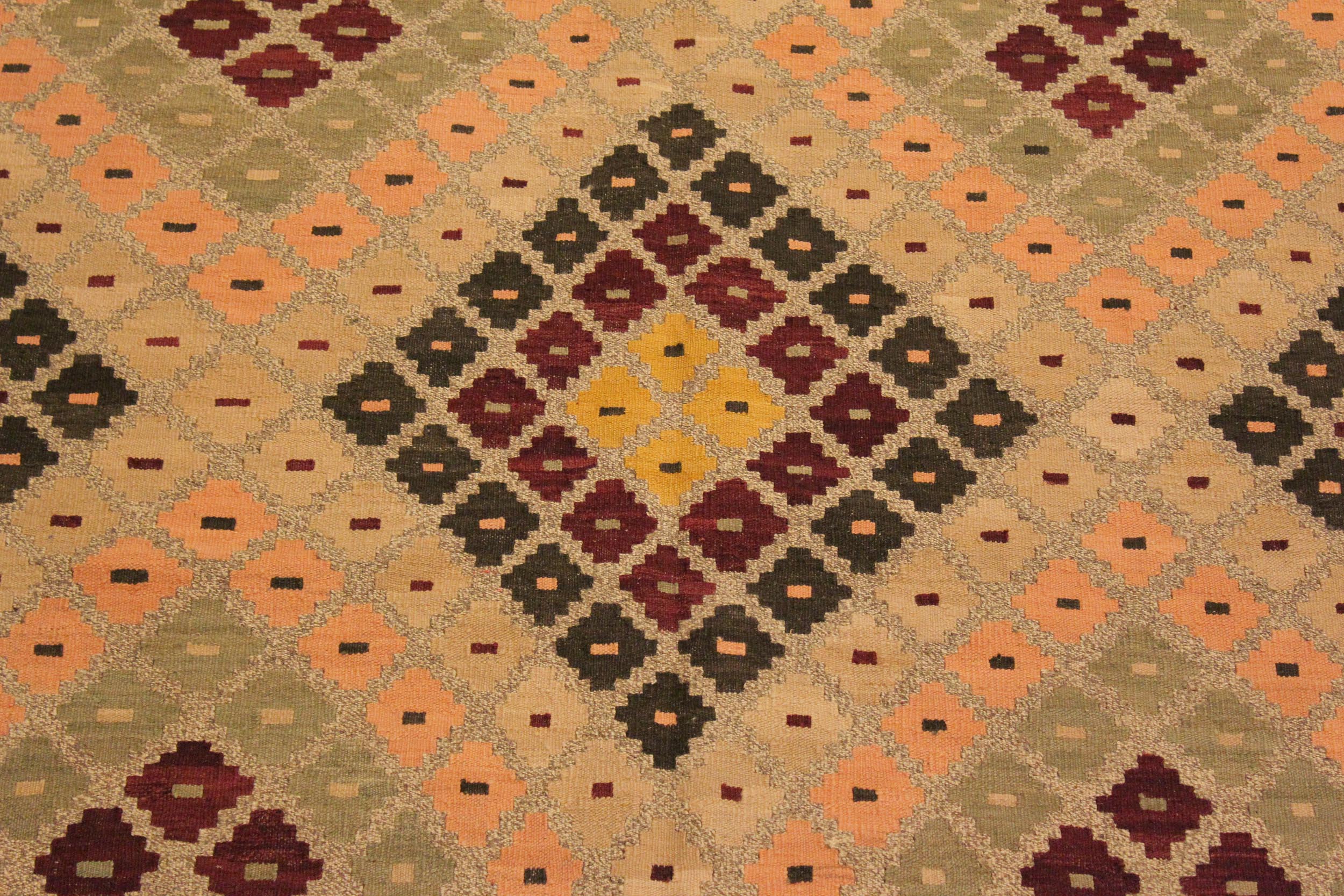 handmade Geometric Kilim Tan Beige Hand-Woven RECTANGLE 100% WOOL area rug 5 x 7