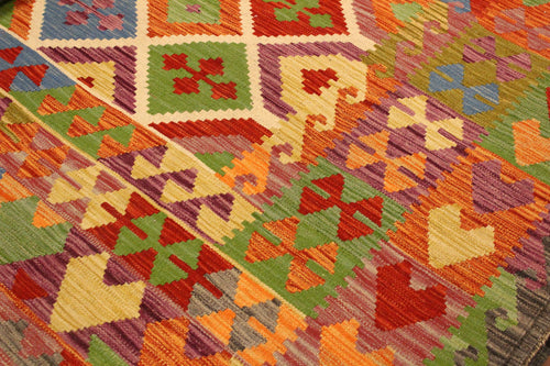 handmade Geometric Kilim Purple Blue Hand-Woven RECTANGLE 100% WOOL area rug 8 x 10