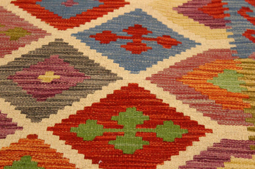 handmade Geometric Kilim Purple Blue Hand-Woven RECTANGLE 100% WOOL area rug 8 x 10
