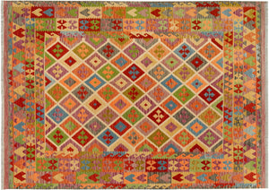 8x10 hand woven Turkish Kilim wool rug in purple and blue - Tribal Alexia Turkish