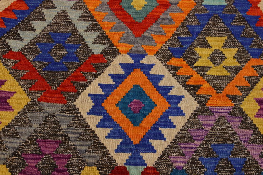 Flat Weave Kilim Antique Navaho Vintage handmade Geometric Kilim Brown Blue Hand-Woven Rectangle 100% Wool Area Rug 7x10 