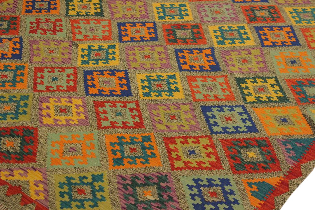 Flat Weave Kilim Antique Navaho Vintage handmade Geometric Kilim Gray Blue Hand-Woven Rectangle 100% Wool Area Rug 7x10 