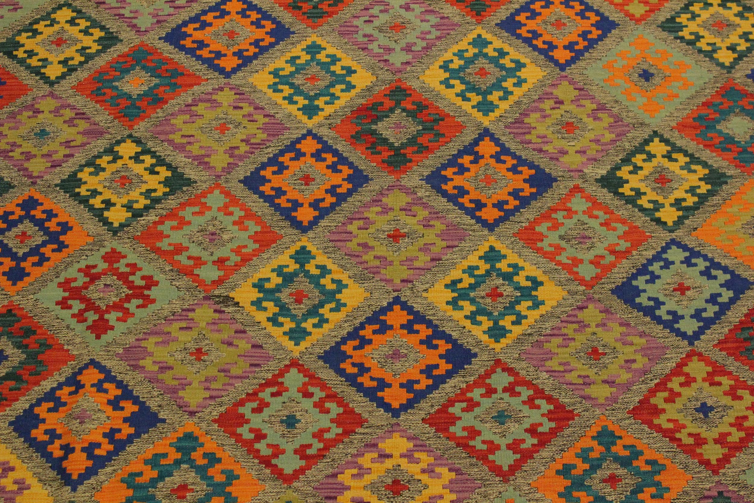 handmade Geometric Kilim Gray Blue Hand-Woven RECTANGLE 100% WOOL area rug 7 x 10