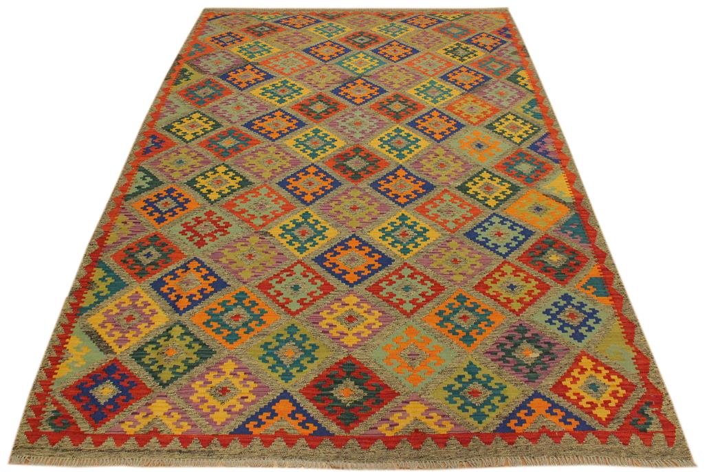 Flat Weave Kilim Antique Navaho Vintage handmade Geometric Kilim Gray Blue Hand-Woven Rectangle 100% Wool Area Rug 7x10 