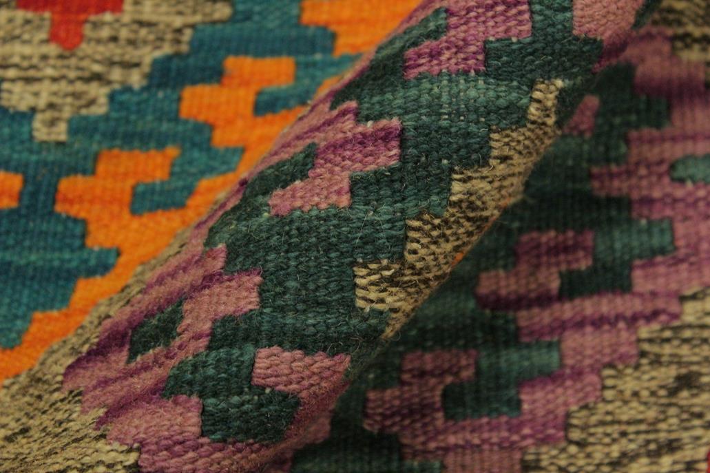 Flat Weave Kilim Antique Navaho Vintage handmade Geometric Kilim Gray Blue Hand-Woven Rectangle 100% Wool Area Rug 7x10 