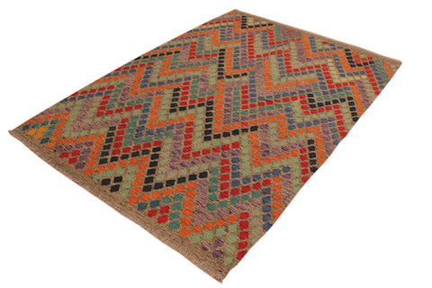 handmade Modern Kilim Brown Blue Hand-Woven RECTANGLE 100% WOOL area rug 6x8