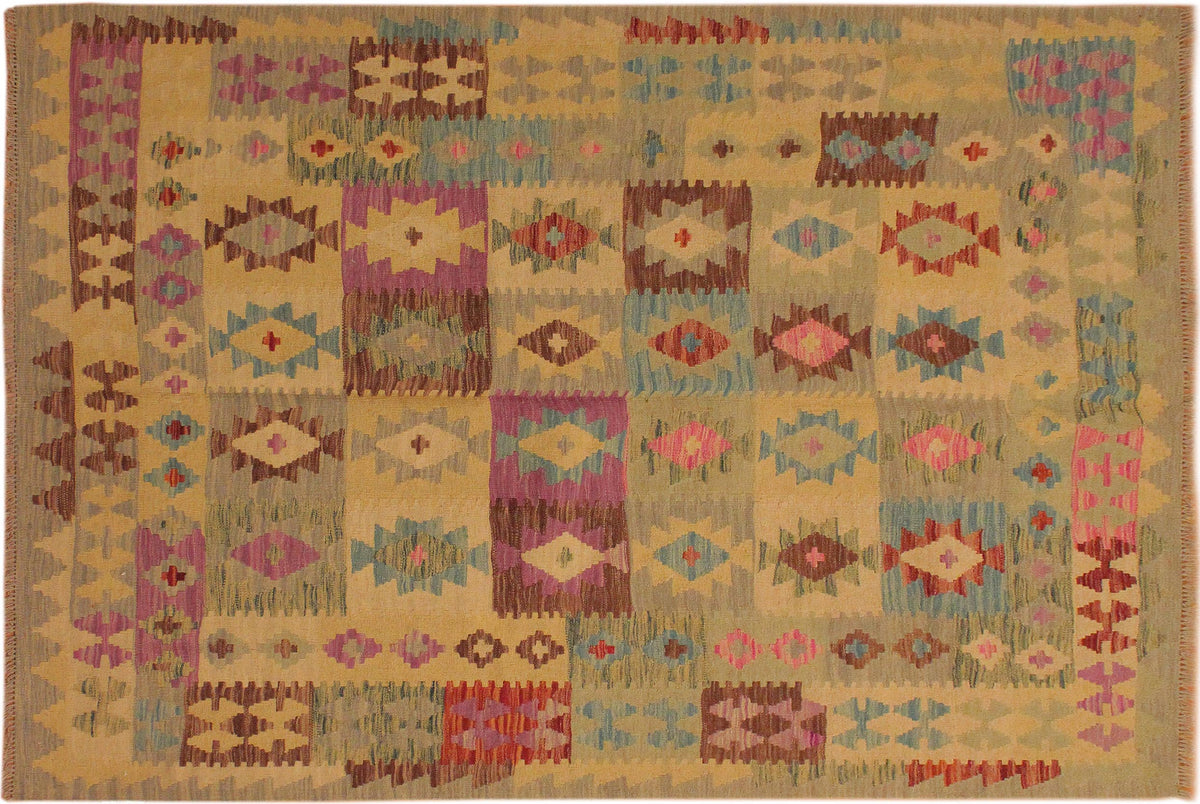 handmade Geometric Kilim Gray Purple Hand-Woven RECTANGLE 100% WOOL area rug 5 x 7