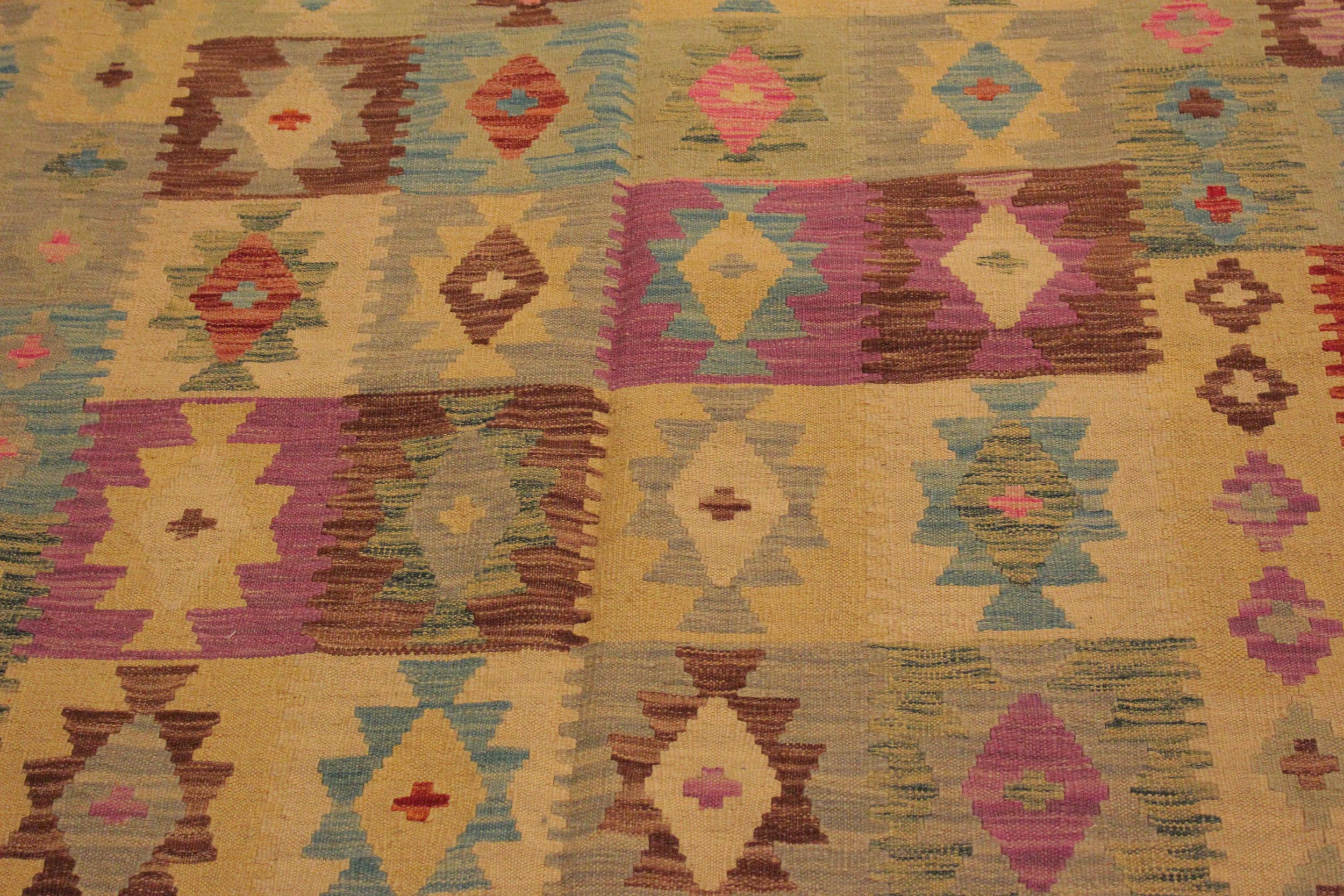 handmade Geometric Kilim Gray Purple Hand-Woven RECTANGLE 100% WOOL area rug 5 x 7