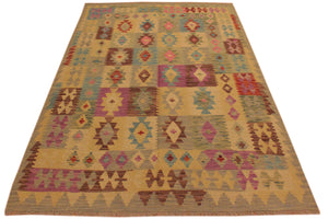 handmade Geometric Kilim Gray Purple Hand-Woven RECTANGLE 100% WOOL area rug 5 x 7