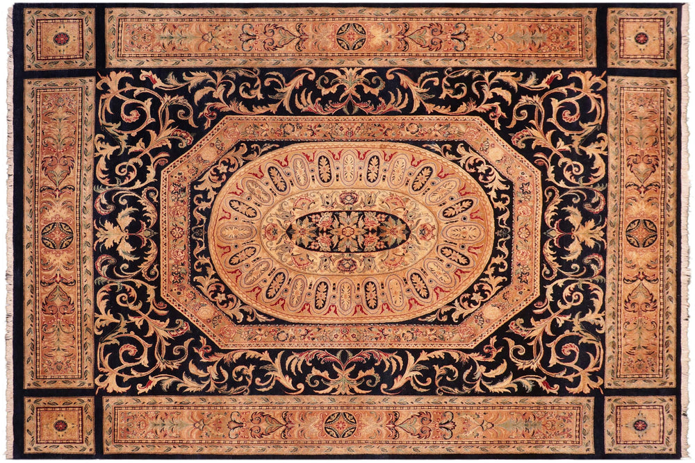 handmade Traditional Tamour Blue Tan Hand Knotted RECTANGLE 100% WOOL area rug 8x11