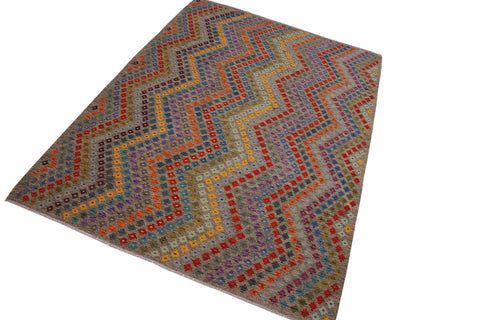 handmade Modern Kilim Grey Blue Hand-Woven RECTANGLE 100% WOOL area rug 8x11