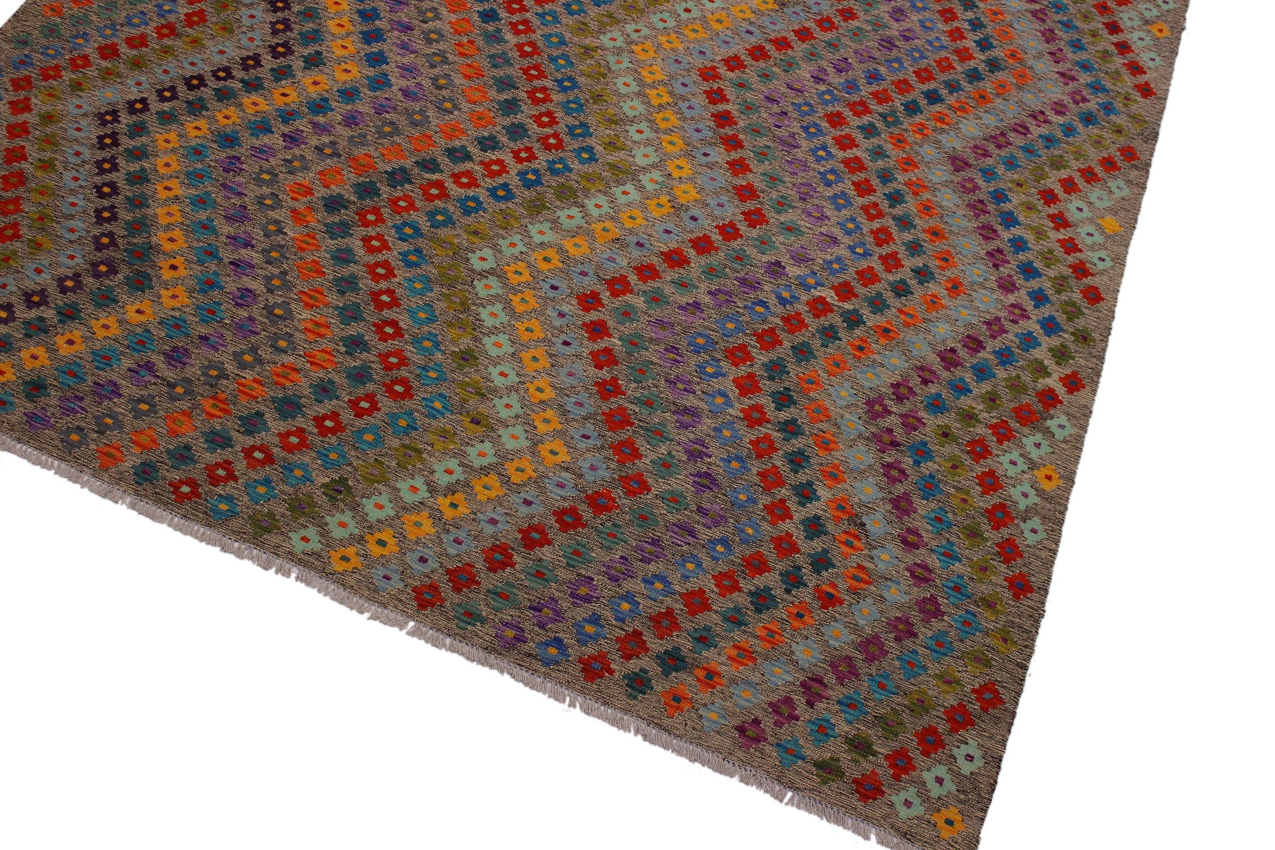 handmade Modern Kilim Grey Blue Hand-Woven RECTANGLE 100% WOOL area rug 8x11