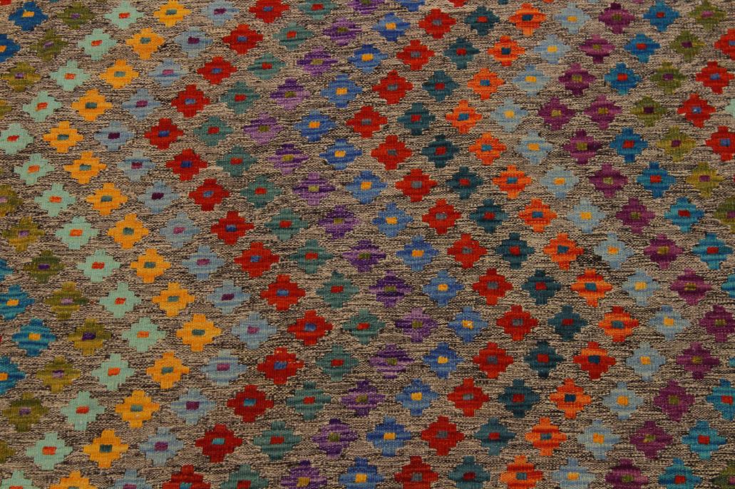Flat Weave Kilim Antique Navaho Vintage handmade Modern Kilim gray Blue Hand-Woven Rectangle 100% Wool Area Rug 8x11 