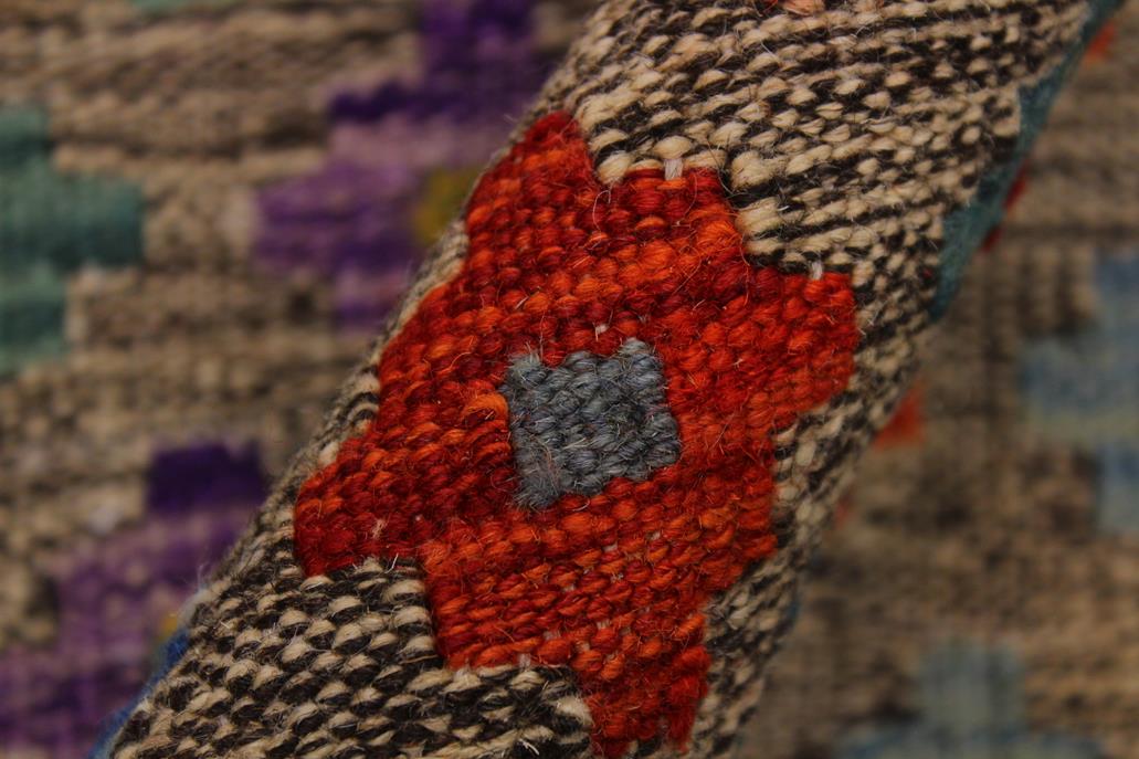 Flat Weave Kilim Antique Navaho Vintage handmade Modern Kilim gray Blue Hand-Woven Rectangle 100% Wool Area Rug 8x11 