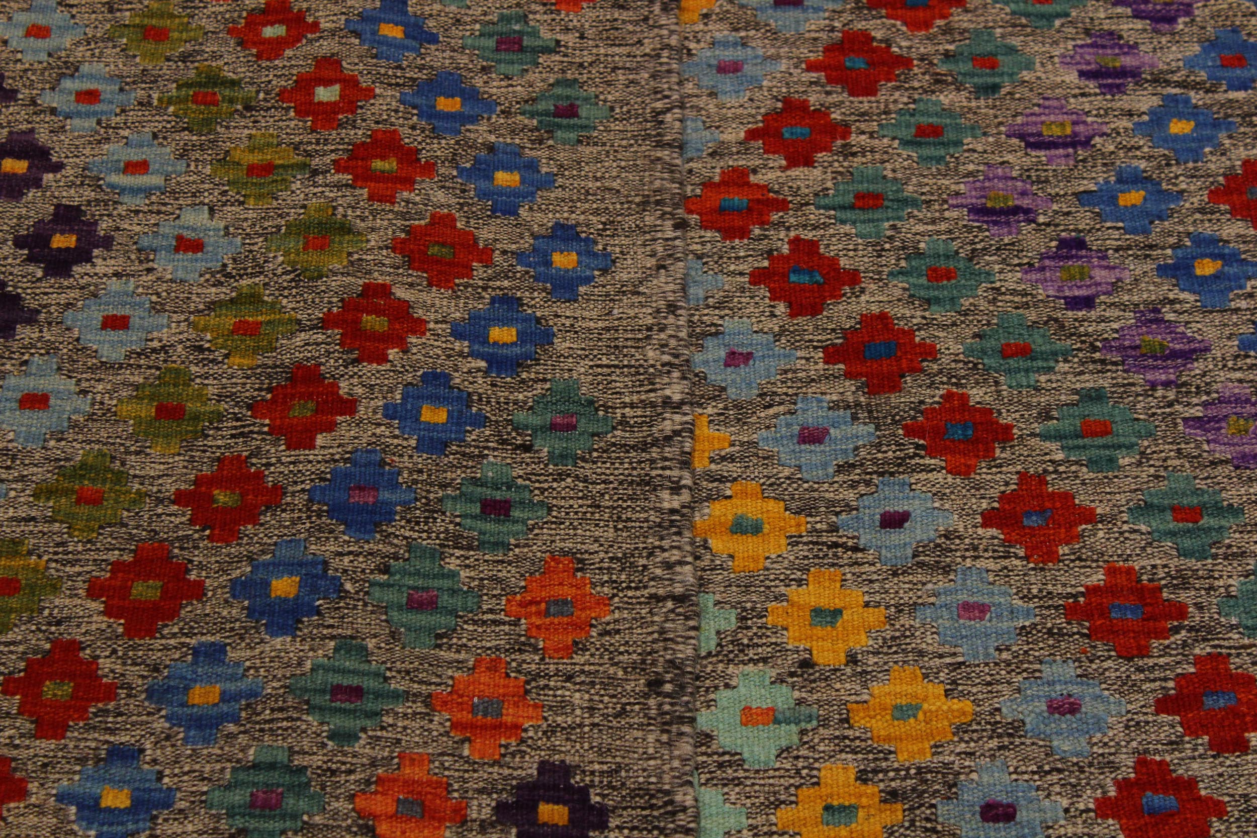 handmade Modern Kilim Grey Blue Hand-Woven RECTANGLE 100% WOOL area rug 8x11
