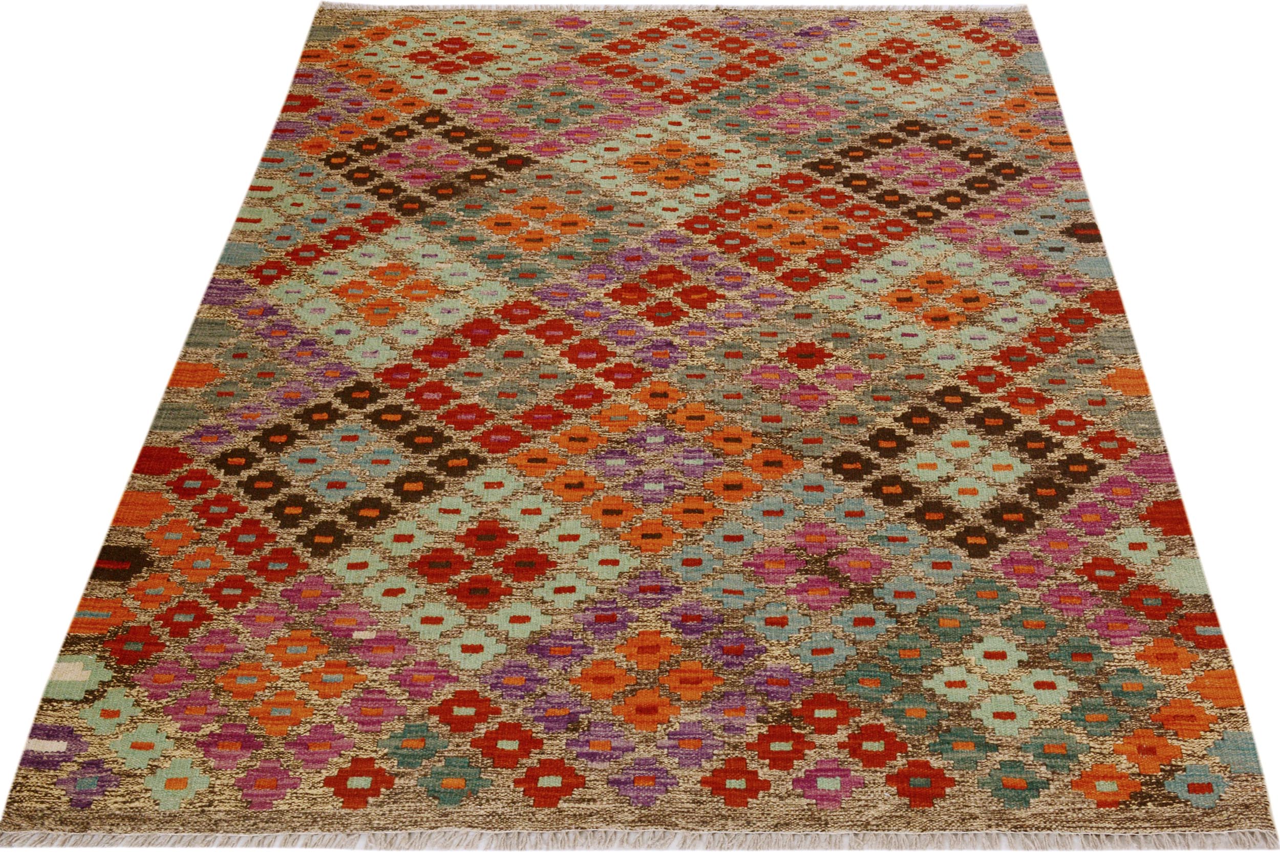 handmade Geometric Kilim Brown Red Hand-Woven RECTANGLE 100% WOOL area rug 4 x 6