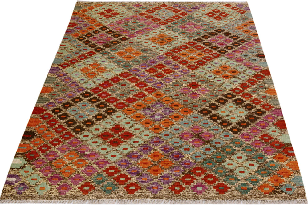 handmade Geometric Kilim Brown Red Hand-Woven RECTANGLE 100% WOOL area rug 4 x 6