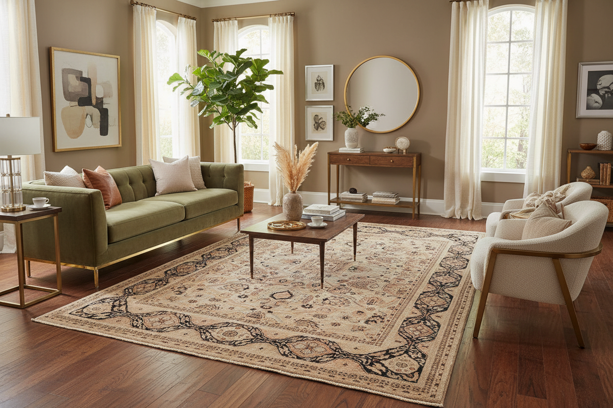 handmade Traditional Lahore Tan Black Hand Knotted RECTANGLE 100% WOOL area rug 8' x 10'