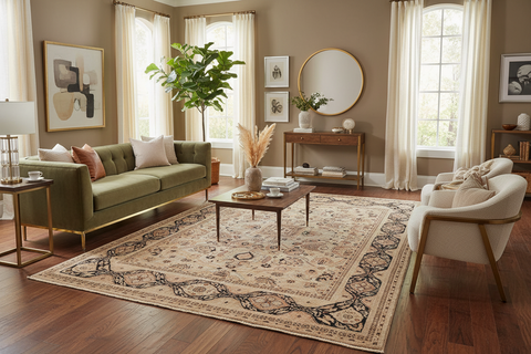 handmade Traditional Lahore Tan Black Hand Knotted RECTANGLE 100% WOOL area rug 8' x 10'