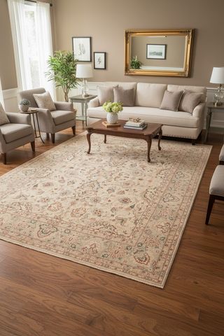 handmade Traditional Lahore Tan Green Hand Knotted RECTANGLE 100% WOOL area rug 8' x 10'